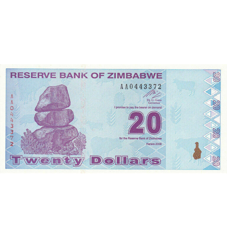Zimbabwe20 Dollars 2009 Pick 95